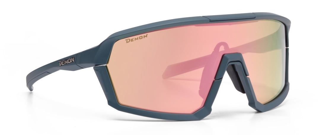 Occhiale sportivo con lente specchiata rosa colore Grigio scuro opaco per ciclismo su strada e mountain bike